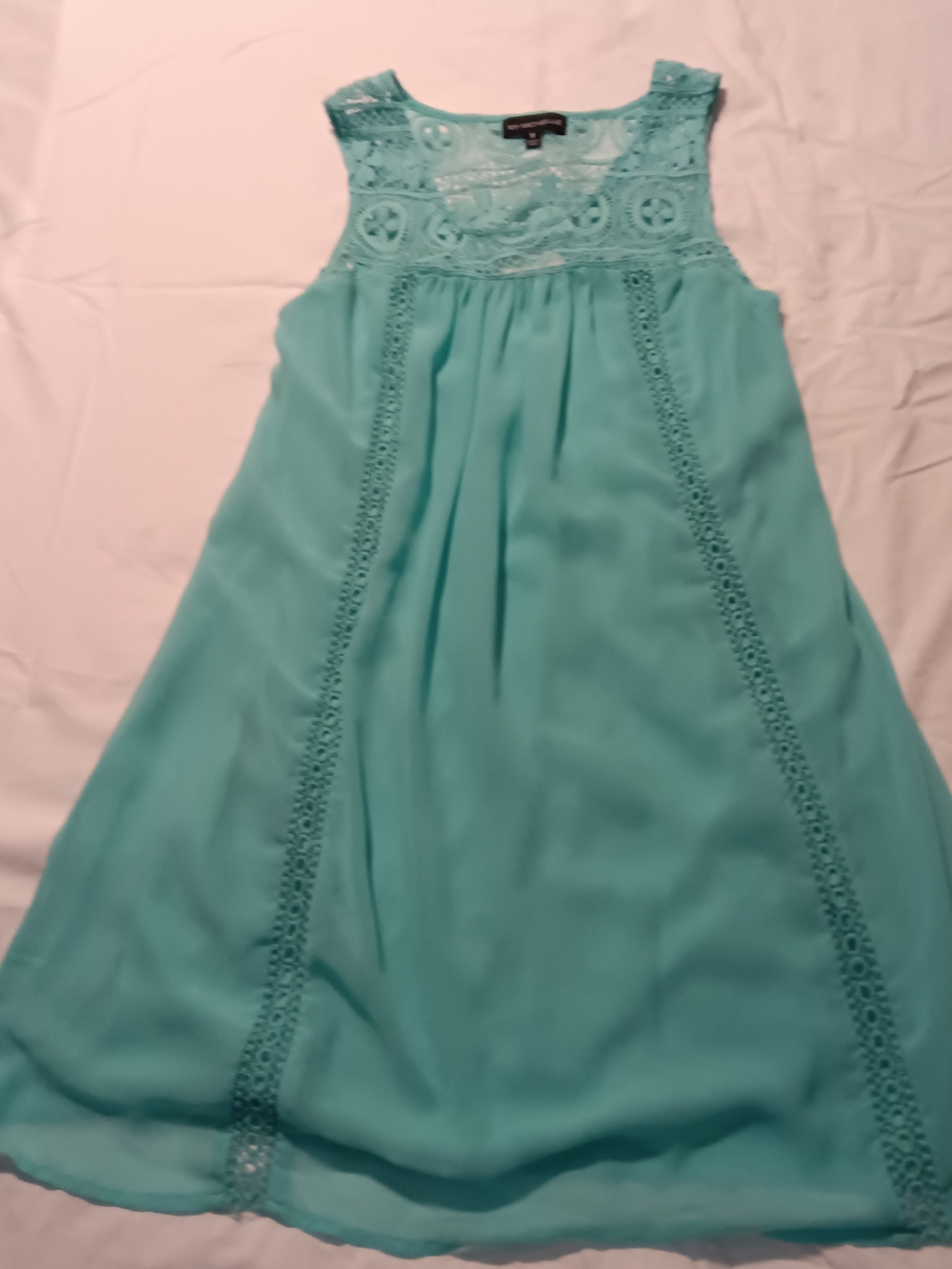 My Michelle Women's Aqua Lace Yoke Dress- Size M